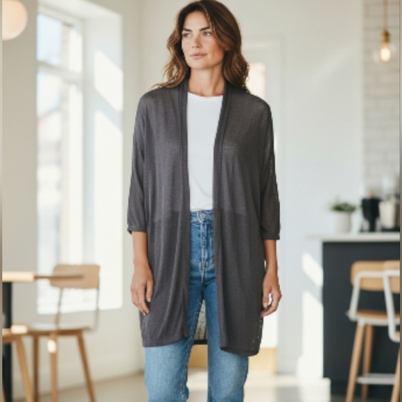 J. Jill Sweaters - J. Jill Elegant Shadow Gray Women's Open Long Linen Cardigan Sweater Med New